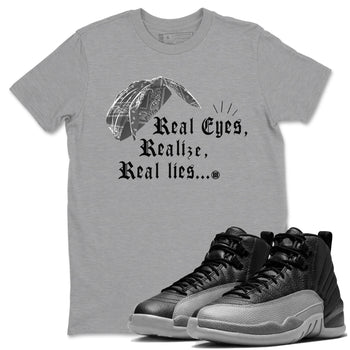 12s Black Wolf Grey shirts to match jordans Real Eyes Realize Real Lies sneaker match tees Air Jordan 12 Barons SNRT Sneaker Release Tees unisex cotton Heather Grey 1 crew neck shirts