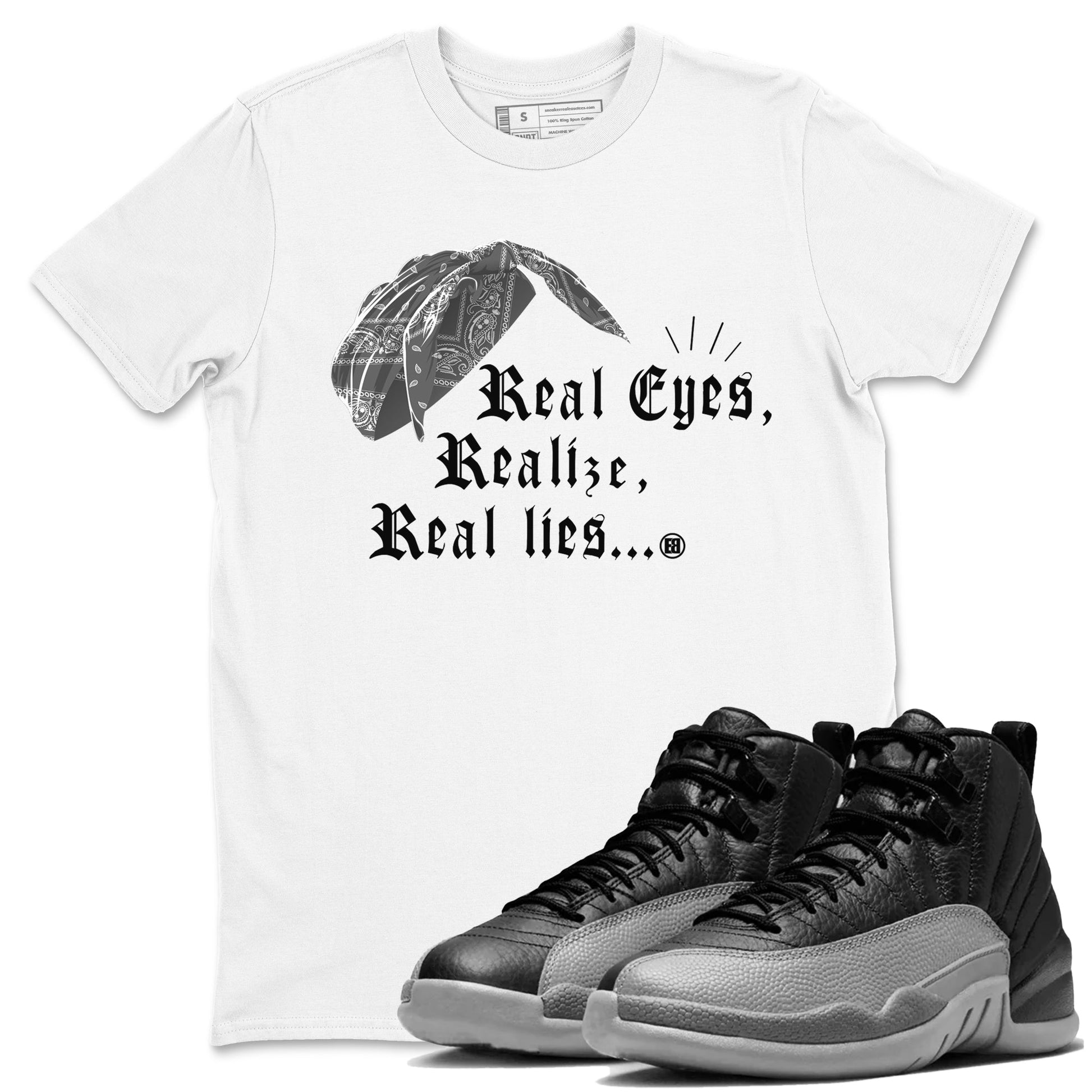 12s Black Wolf Grey shirts to match jordans Real Eyes Realize Real Lies sneaker match tees Air Jordan 12 Barons SNRT Sneaker Release Tees unisex cotton White 1 crew neck shirts