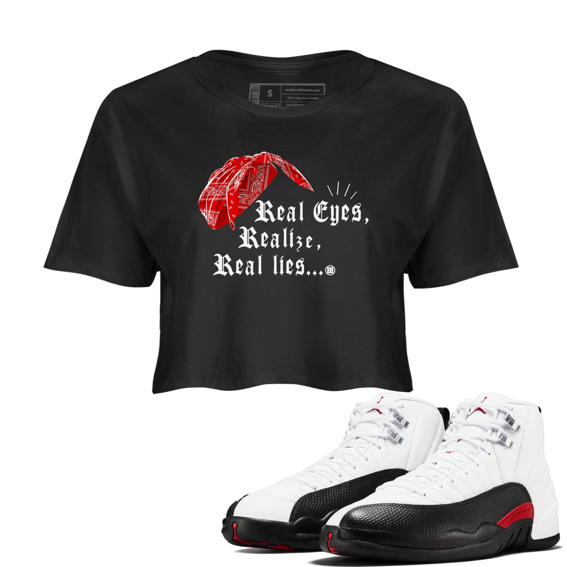 12s Taxi Flip shirt to match jordans Real Eyes Realize Real Lies sneaker tees Air Jordan 12 Taxi Flip SNRT Sneaker Release Tees Black 1 crop length shirt