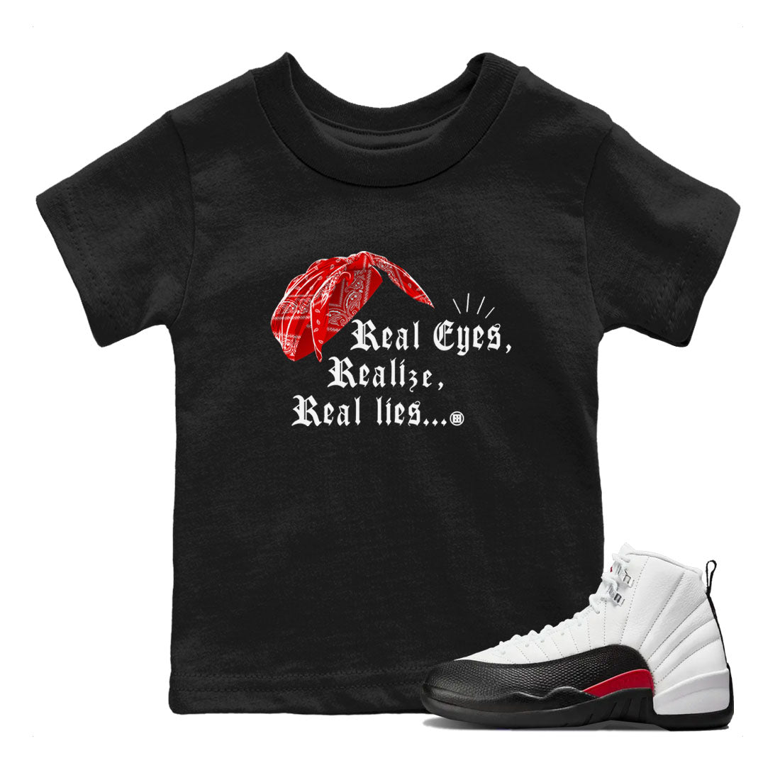 12s Taxi Flip shirt to match jordans Real Eyes Realize Real Lies sneaker tees Air Jordan 12 Taxi Flip SNRT sneaker release tees baby toddler Black 1 cotton Shirt