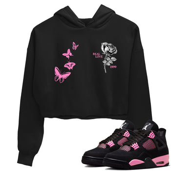 Sneaker match tees – Sneaker Tees To Match Air Jordan 4 Pink Thunder Shoes – Real Love Crop T-Shirt Black 1