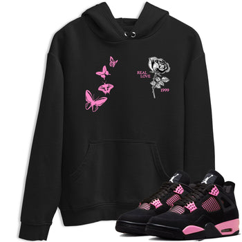 Sneaker match tees – Sneaker Tees To Match Air Jordan 4 Pink Thunder Shoes – Real Love Tee Black 1