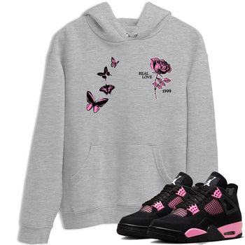 Sneaker match tees – Sneaker Tees To Match Air Jordan 4 Pink Thunder Shoes – Real Love Tee Heather Grey 1