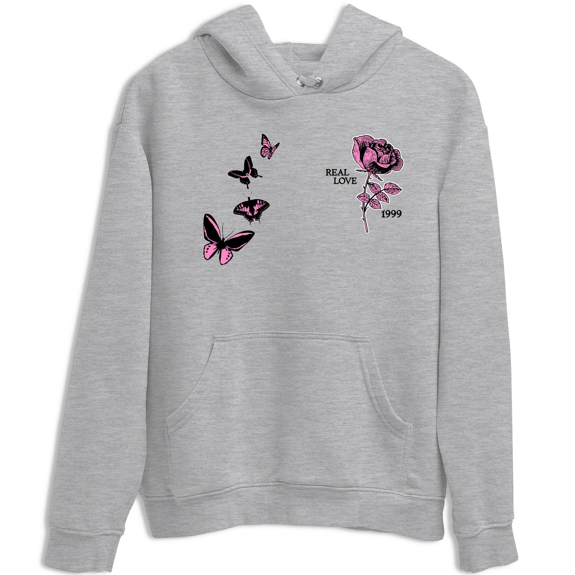 Sneaker match tees – Sneaker Tees To Match Air Jordan 4 Pink Thunder Shoes – Real Love Tee Heather Grey 2