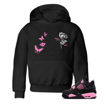 Sneaker match tees – Sneaker Tees To Match Air Jordan 4 Pink Thunder Shoes – Real Love Kids T-Shirt Black 1