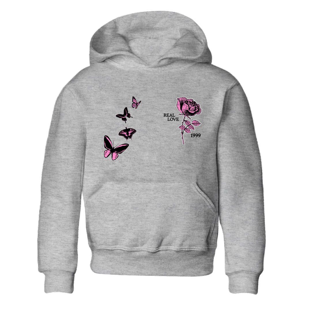Sneaker match tees – Sneaker Tees To Match Air Jordan 4 Pink Thunder Shoes – Real Love Kids T-Shirt Heather Grey 2