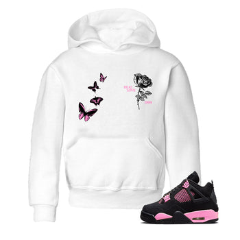 Sneaker match tees – Sneaker Tees To Match Air Jordan 4 Pink Thunder Shoes – Real Love Kids T-Shirt White 1
