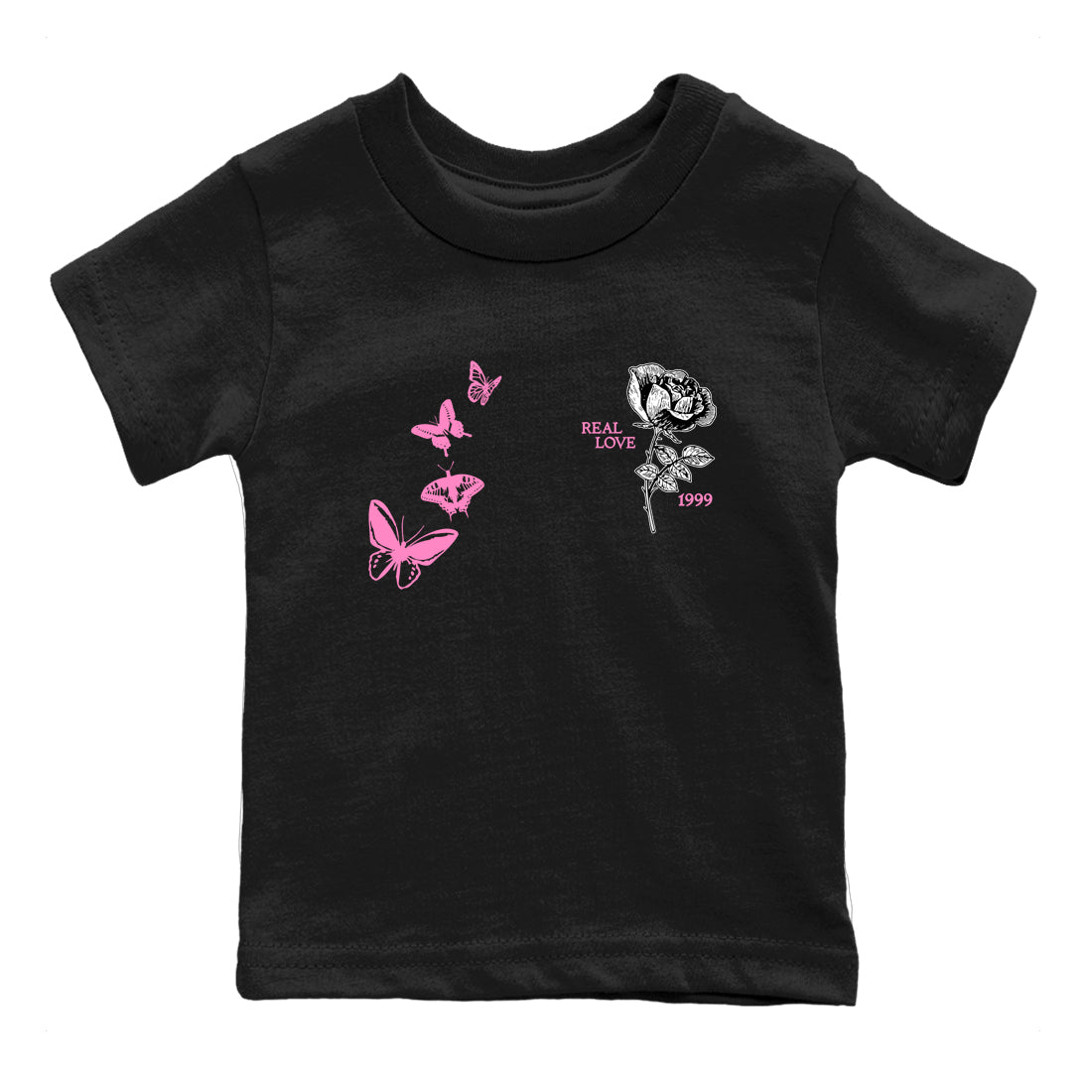 Sneaker match tees – Sneaker Tees To Match Air Jordan 4 Pink Thunder Shoes – Real Love Kids T-Shirt Black 2