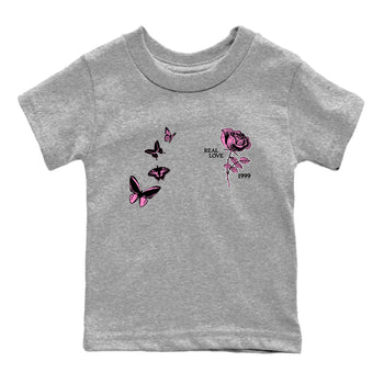 Sneaker match tees – Sneaker Tees To Match Air Jordan 4 Pink Thunder Shoes – Real Love Kids T-Shirt Heather Grey 2