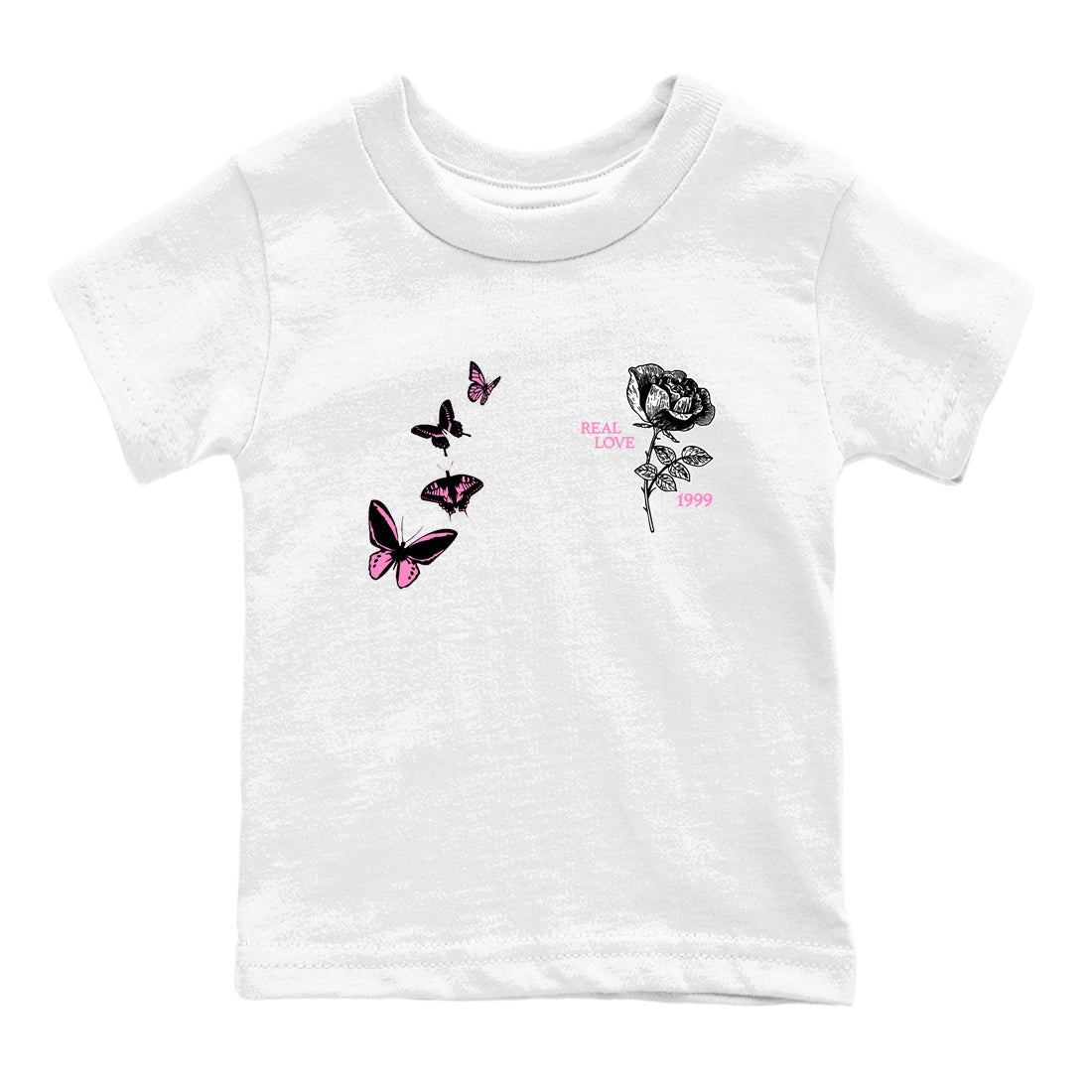 Sneaker match tees – Sneaker Tees To Match Air Jordan 4 Pink Thunder Shoes – Real Love Kids T-Shirt White 2