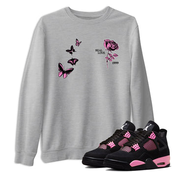 Sneaker match tees – Sneaker Tees To Match Air Jordan 4 Pink Thunder Shoes – Real Love Tee Heather Grey 1