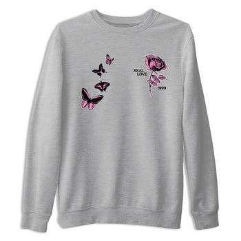 Sneaker match tees – Sneaker Tees To Match Air Jordan 4 Pink Thunder Shoes – Real Love Tee Heather Grey 2