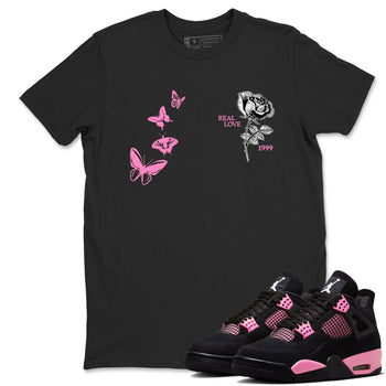 Sneaker match tees – Sneaker Tees To Match Air Jordan 4 Pink Thunder Shoes – Real Love Tee Black 1