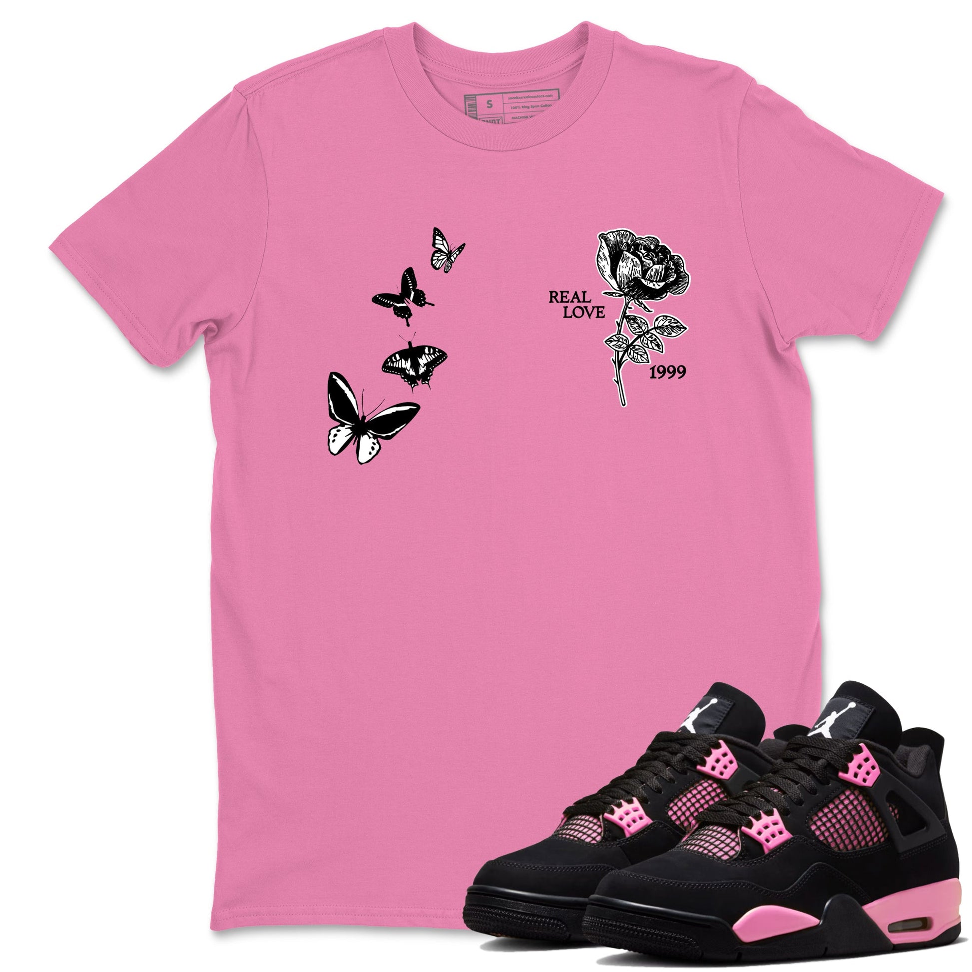 Sneaker match tees – Sneaker Tees To Match Air Jordan 4 Pink Thunder Shoes – Real Love Tee Bubble Gum 1