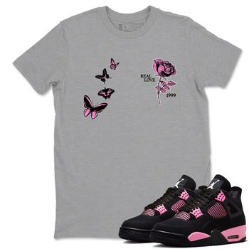 Sneaker match tees – Sneaker Tees To Match Air Jordan 4 Pink Thunder Shoes – Real Love Tee Heather Grey 1