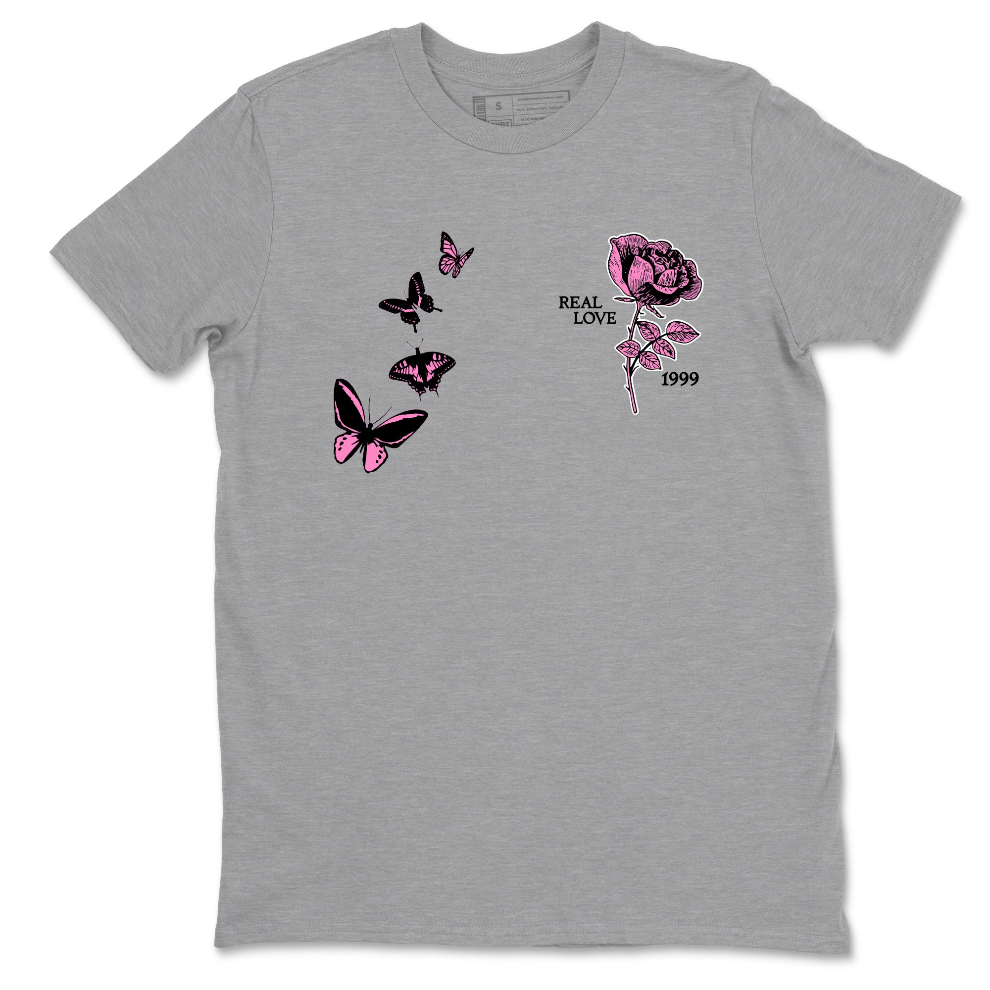Sneaker match tees – Sneaker Tees To Match Air Jordan 4 Pink Thunder Shoes – Real Love Tee Heather Grey 2