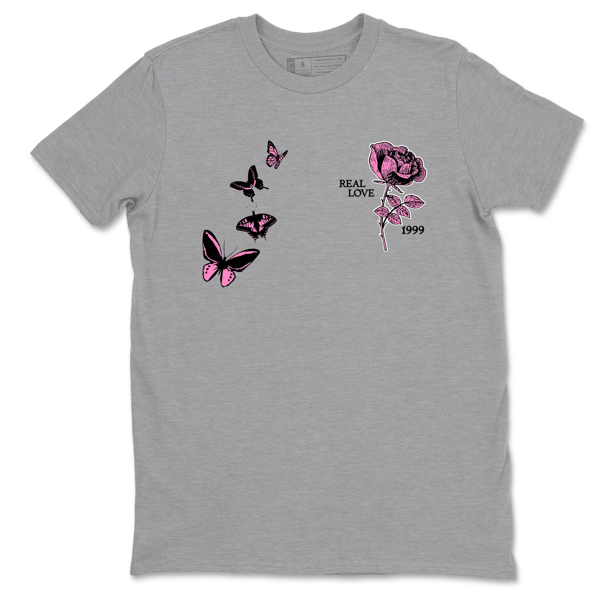 Sneaker match tees – Sneaker Tees To Match Air Jordan 4 Pink Thunder Shoes – Real Love Tee Heather Grey 2