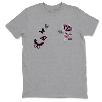 Sneaker match tees – Sneaker Tees To Match Air Jordan 4 Pink Thunder Shoes – Real Love Tee Heather Grey 2