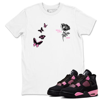 Sneaker match tees – Sneaker Tees To Match Air Jordan 4 Pink Thunder Shoes – Real Love Tee White 1