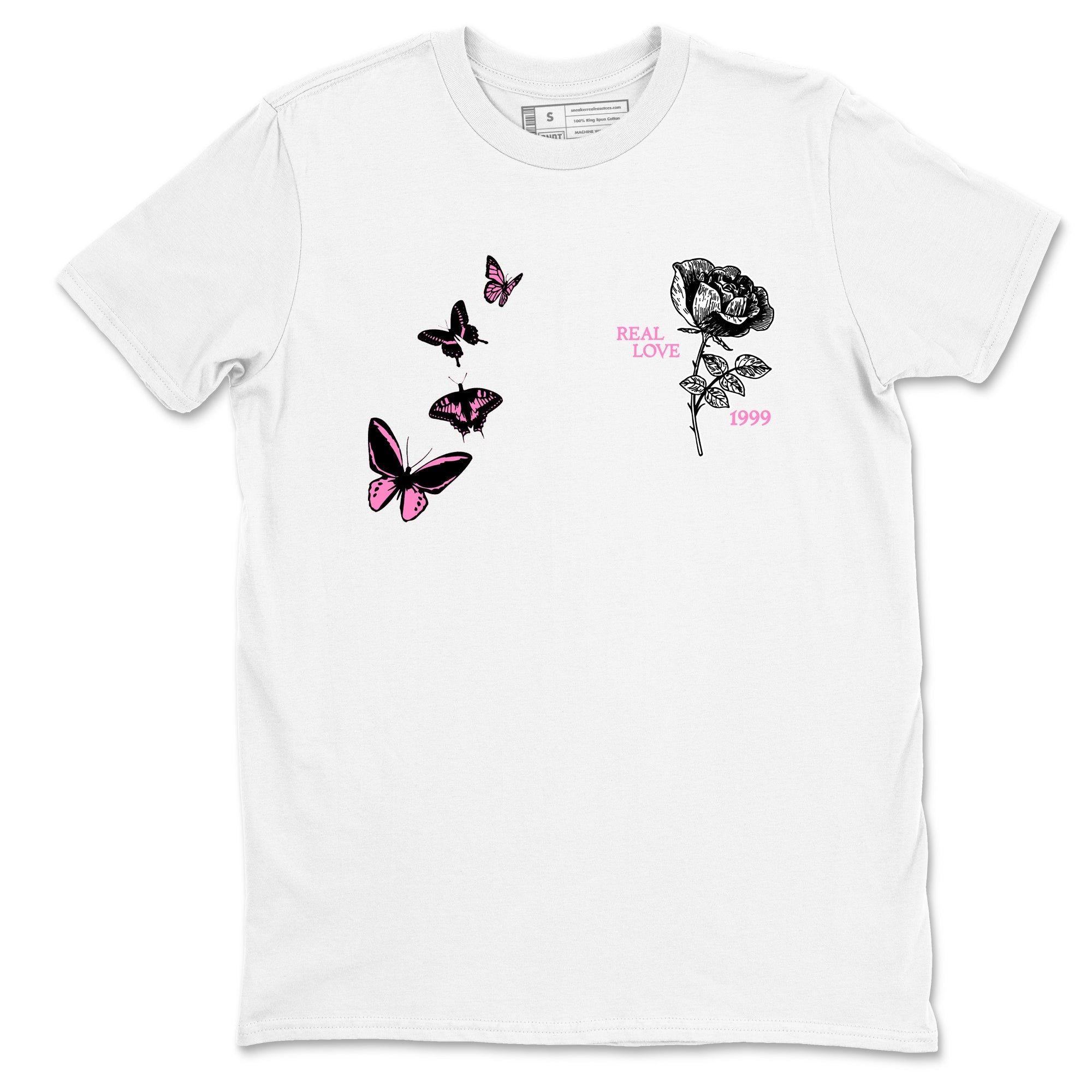 Sneaker match tees – Sneaker Tees To Match Air Jordan 4 Pink Thunder Shoes – Real Love Tee White 2