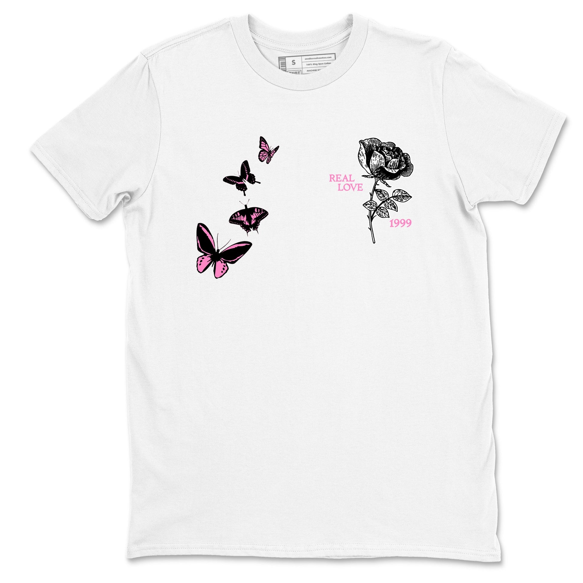 Sneaker match tees – Sneaker Tees To Match Air Jordan 4 Pink Thunder Shoes – Real Love Tee White 2