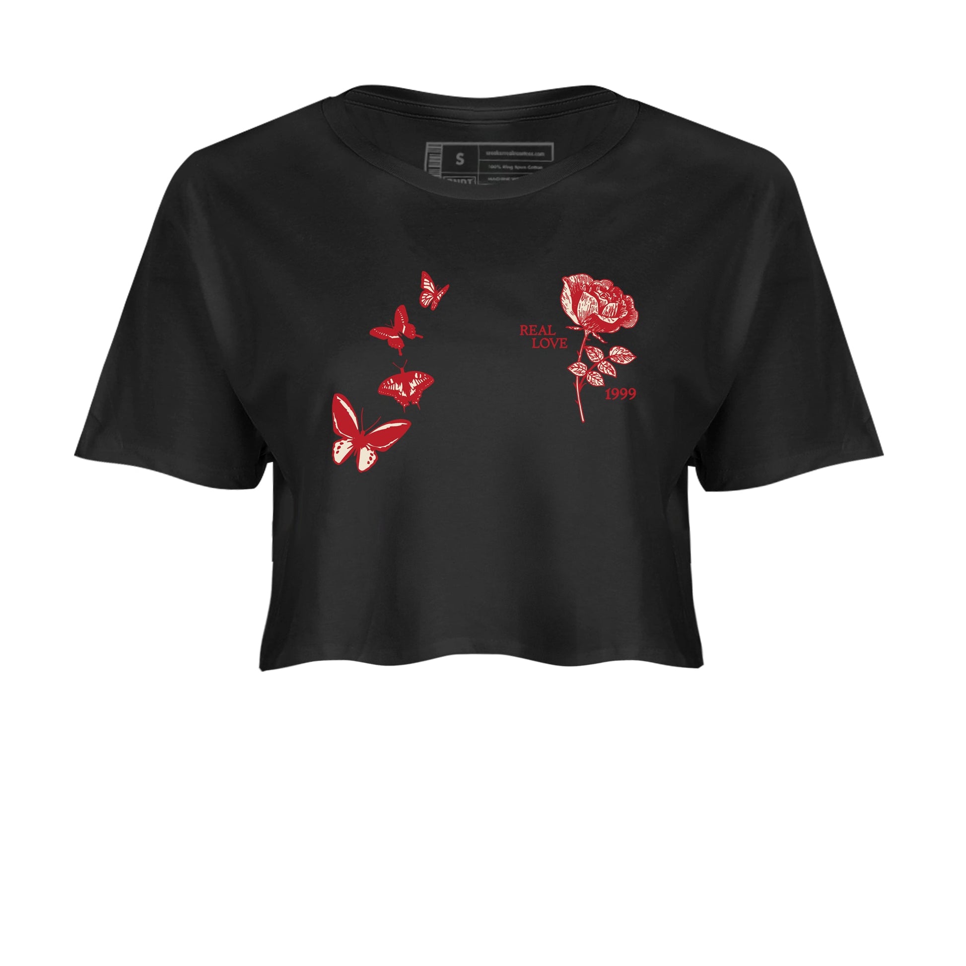 Sneaker match tees – Sneaker Tees To Match Air Jordan 4 Valentines Day Shoes – Real Love Crop T-Shirt Black 2