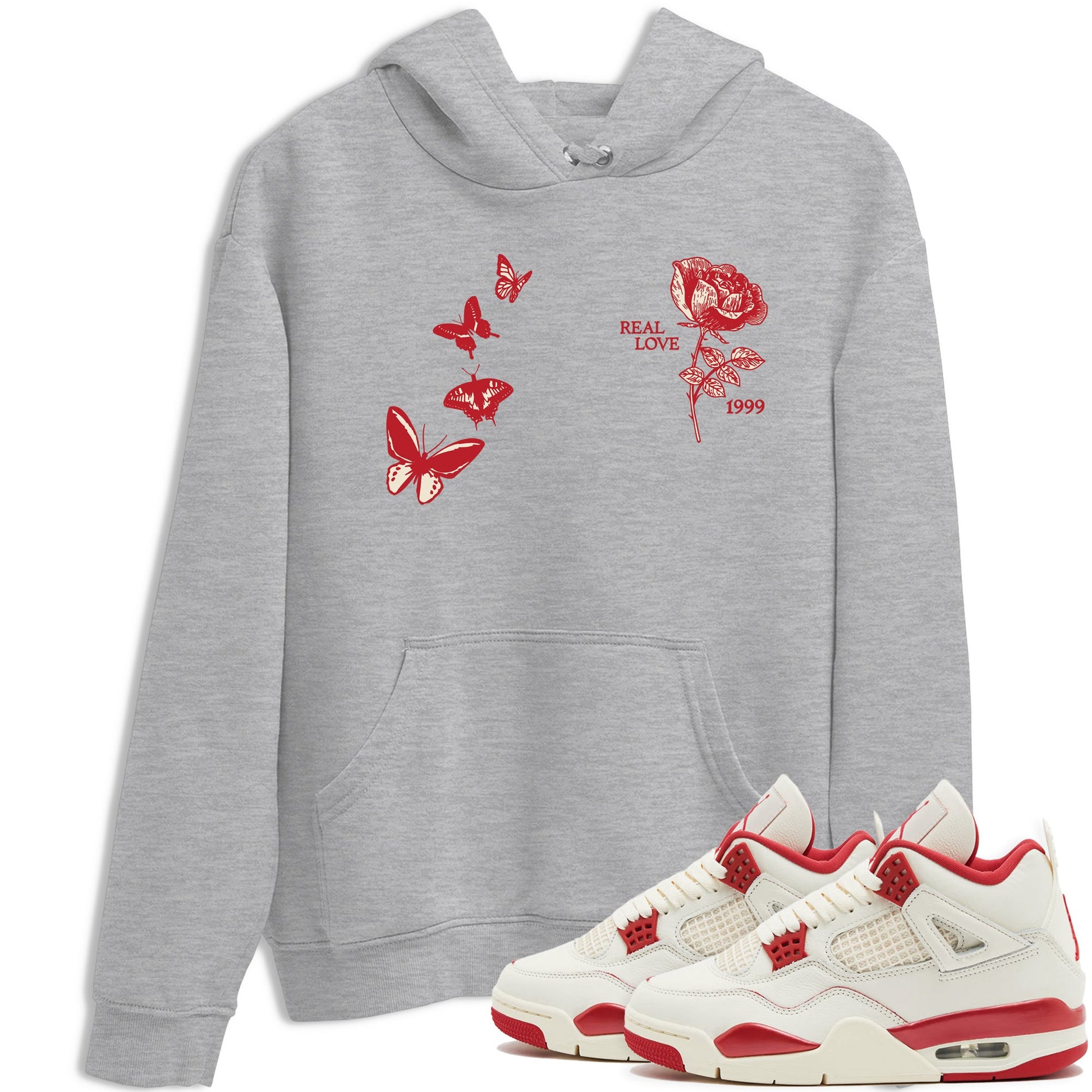 Sneaker match tees – Sneaker Tees To Match Air Jordan 4 Valentines Day Shoes – Real Love Tee Heather Grey 1