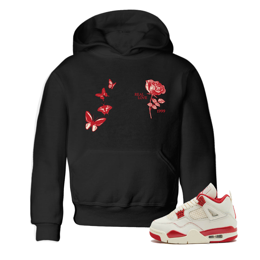 Sneaker match tees – Sneaker Tees To Match Air Jordan 4 Valentines Day Shoes – Real Love Kids T-Shirt Black 1