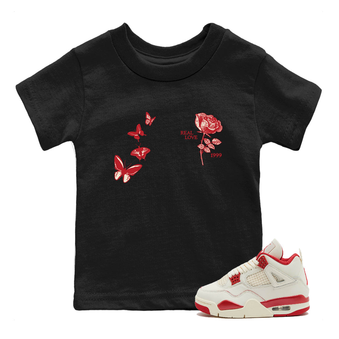 Sneaker match tees – Sneaker Tees To Match Air Jordan 4 Valentines Day Shoes – Real Love Kids T-Shirt Black 1