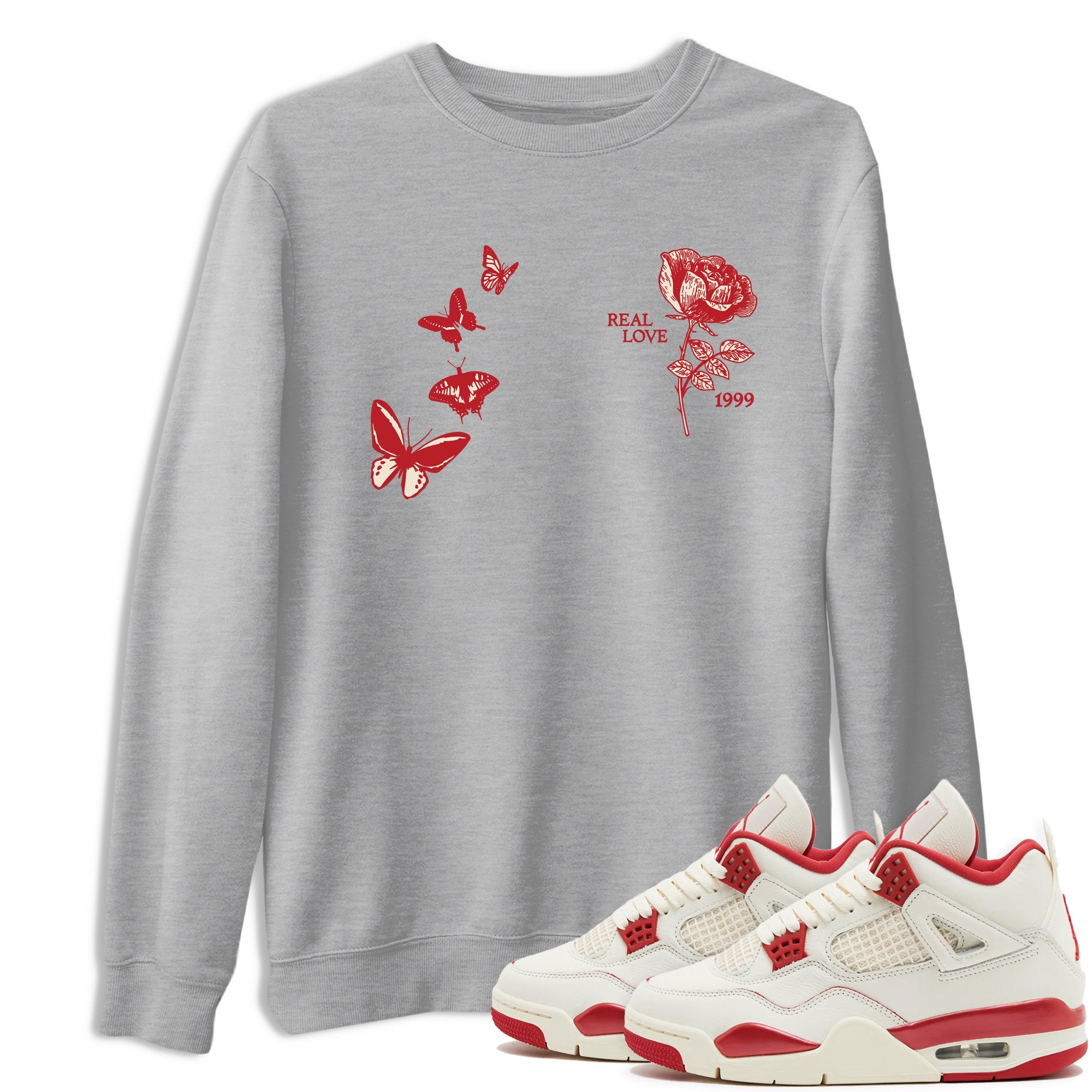 Sneaker match tees – Sneaker Tees To Match Air Jordan 4 Valentines Day Shoes – Real Love Tee Heather Grey 1