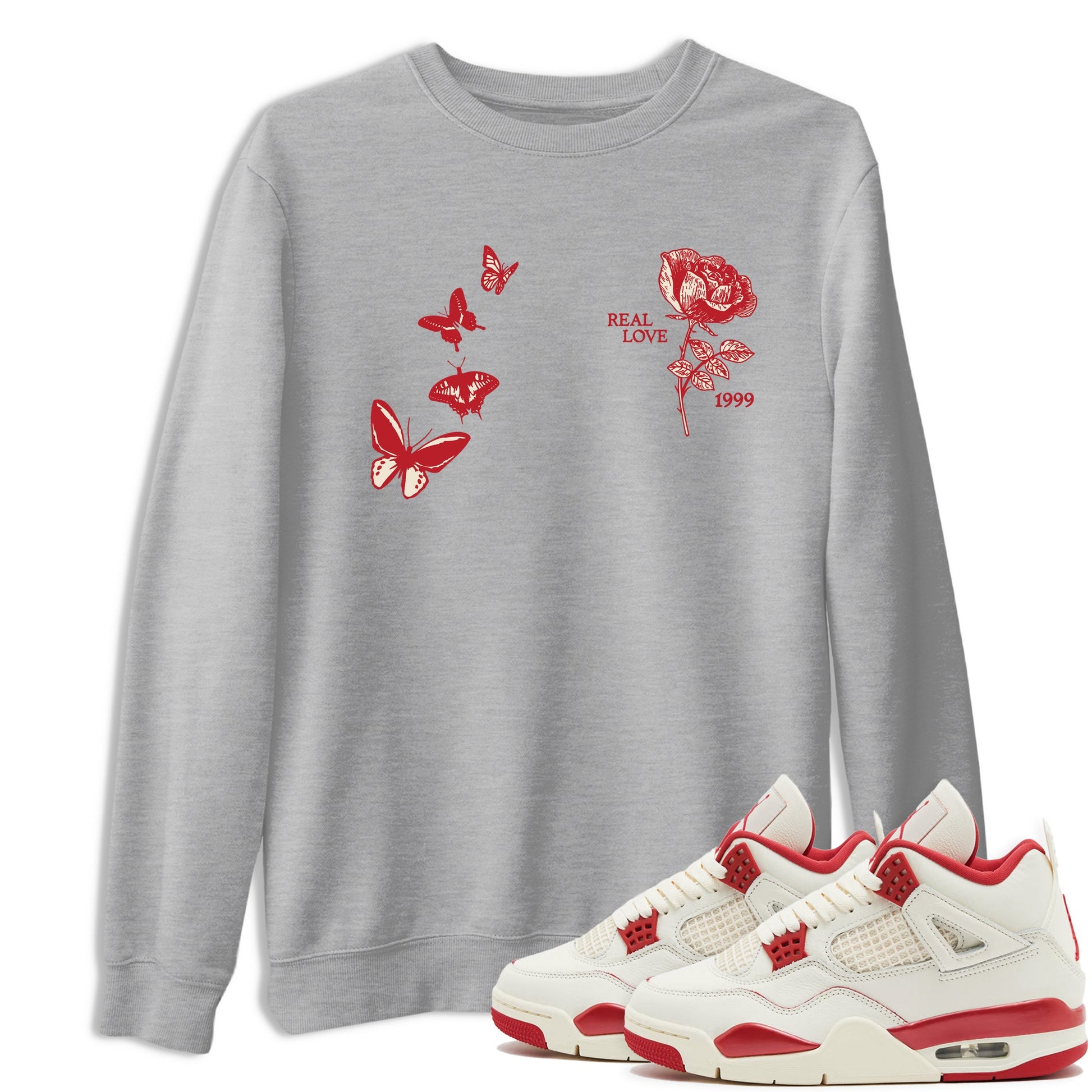 Sneaker match tees – Sneaker Tees To Match Air Jordan 4 Valentines Day Shoes – Real Love Tee Heather Grey 1