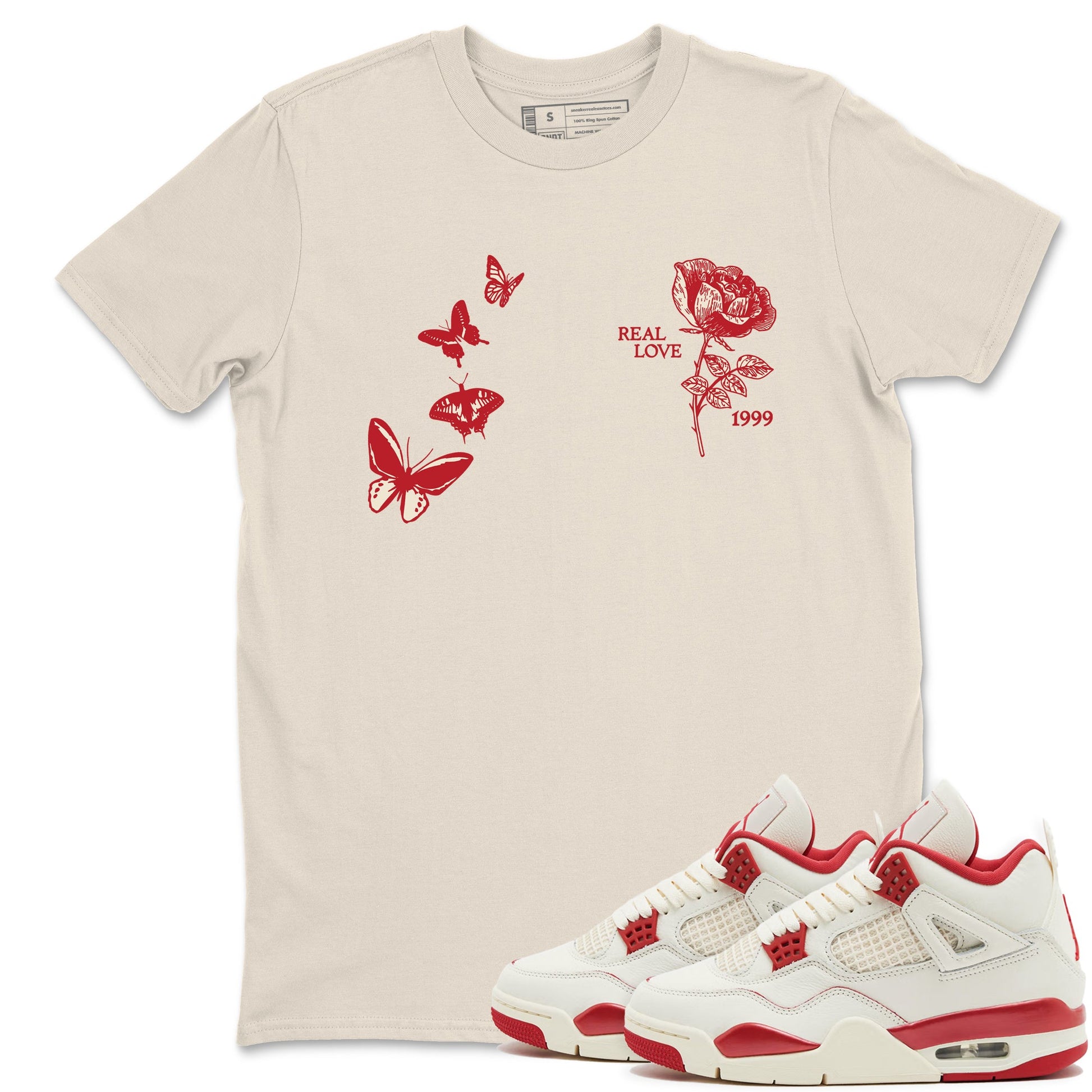 Sneaker match tees – Sneaker Tees To Match Air Jordan 4 Valentines Day Shoes – Real Love Tee Natural 1