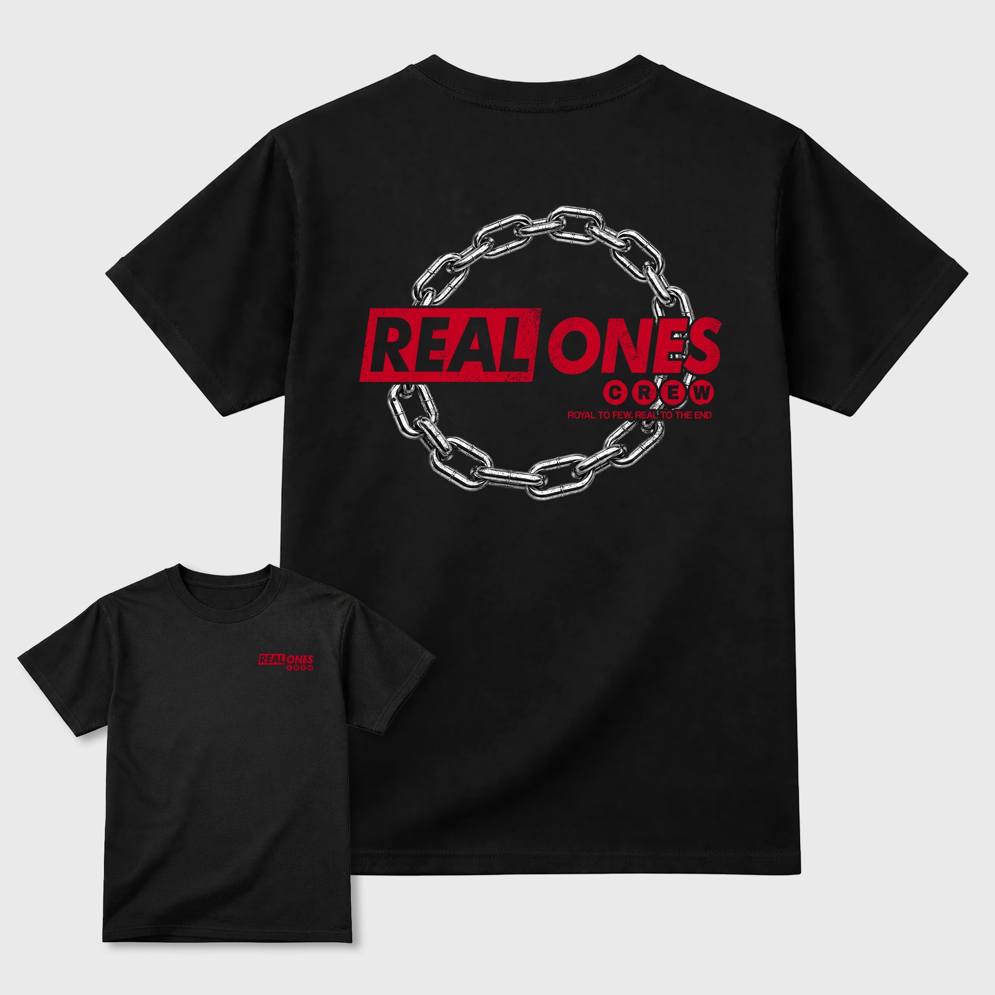 Real Ones Crew sneaker match t-shirt styled to complete your fit with the 12s Bloodline, shown in Black.