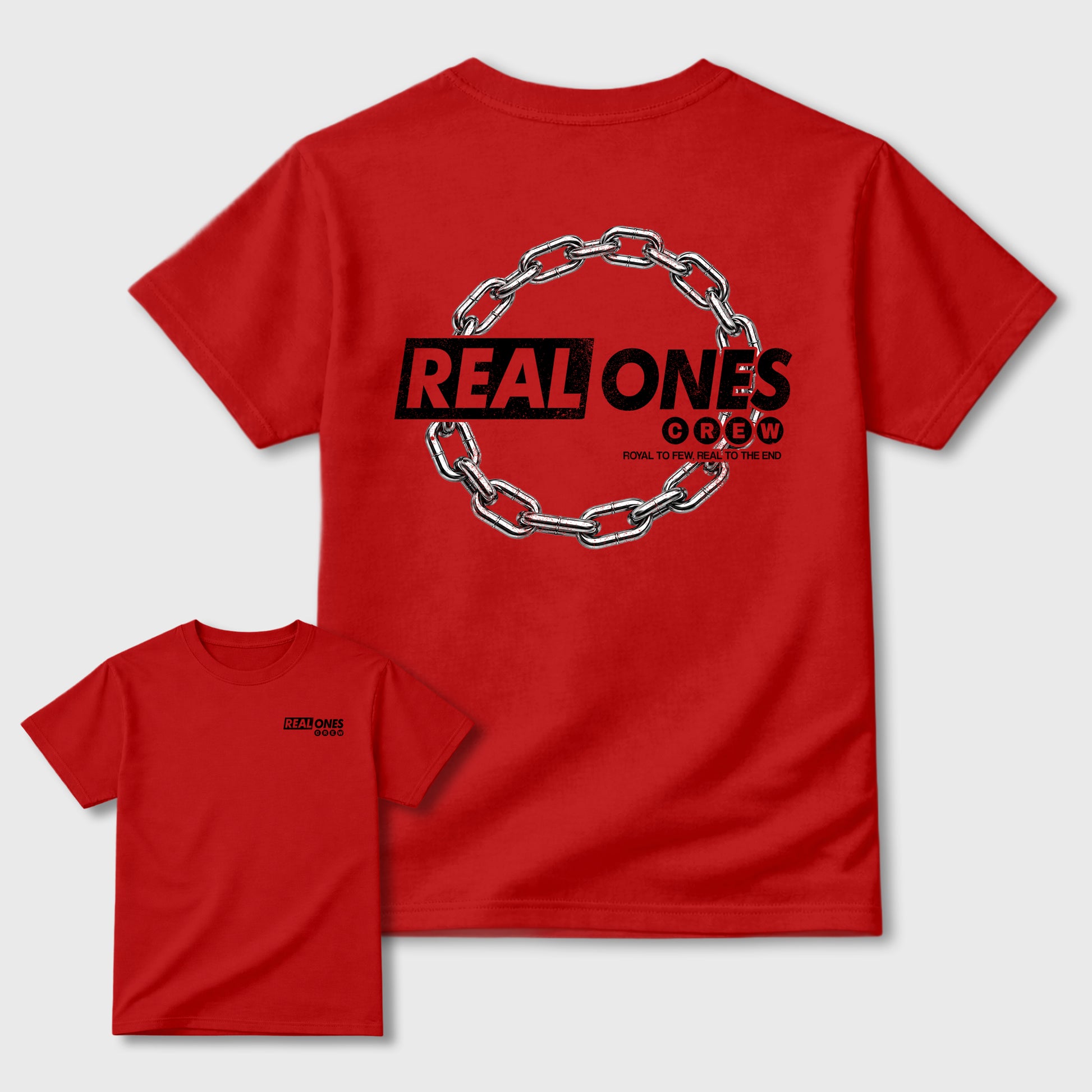 Real Ones Crew sneaker match t-shirt styled to complete your fit with the 12s Bloodline, shown in Red.