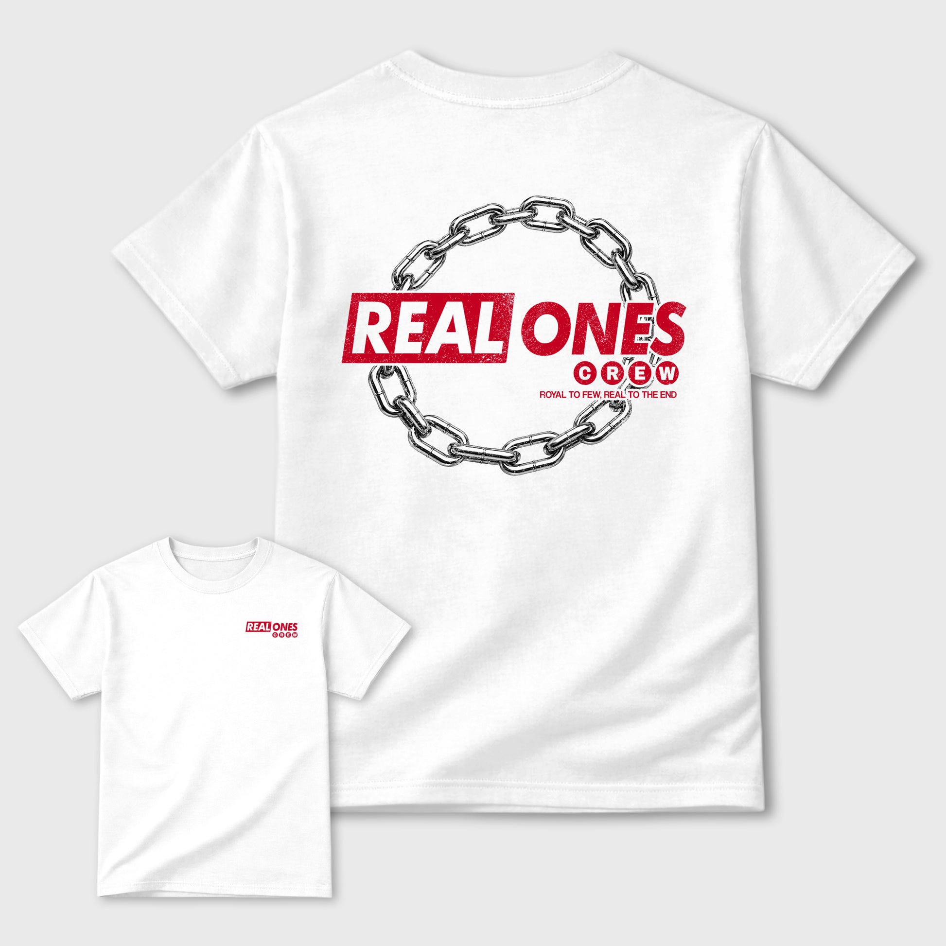 Real Ones Crew sneaker match t-shirt styled to complete your fit with the 12s Bloodline, shown in White.