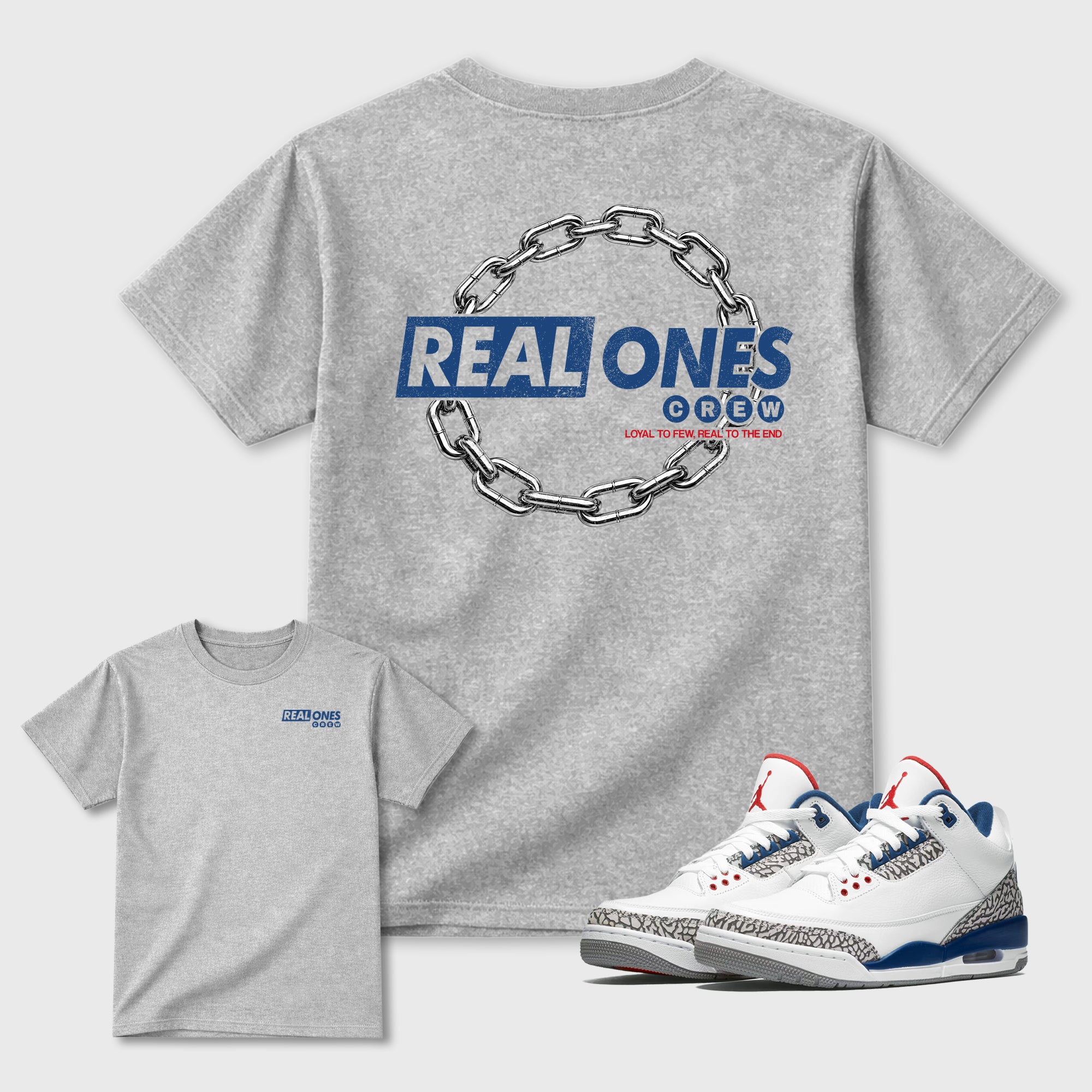Real Ones Crew Graphic T-Shirt featuring original streetwear artwork designed to match the . Heather Grey Graphic T-Shirt.