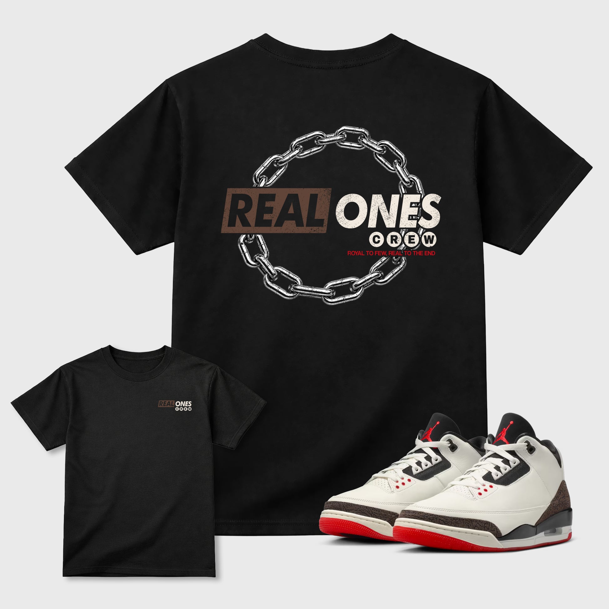 Real Ones Crew sneaker match t-shirt styled to complete your fit with the 3s World's Best Dad, shown in Black.
