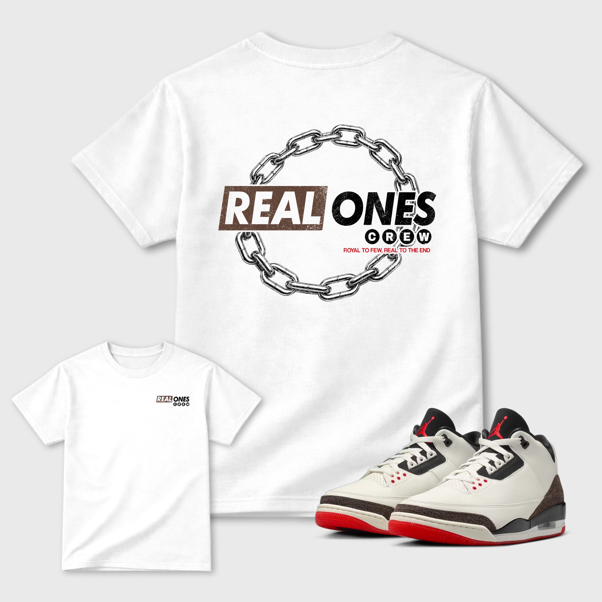 Real Ones Crew sneaker match t-shirt styled to complete your fit with the 3s World's Best Dad, shown in White.