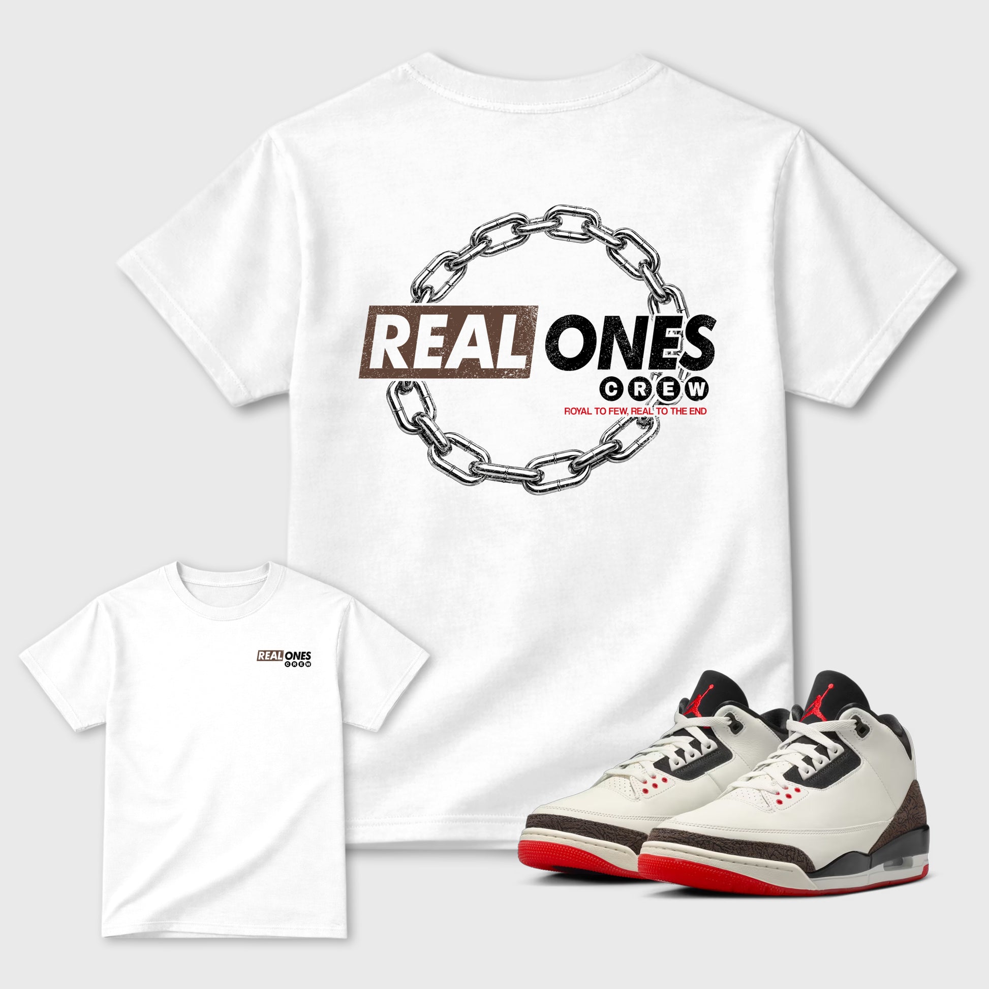 Real Ones Crew sneaker match t-shirt styled to complete your fit with the 3s World's Best Dad, shown in White.
