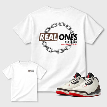 Real Ones Crew sneaker match t-shirt styled to complete your fit with the 3s World's Best Dad, shown in White.