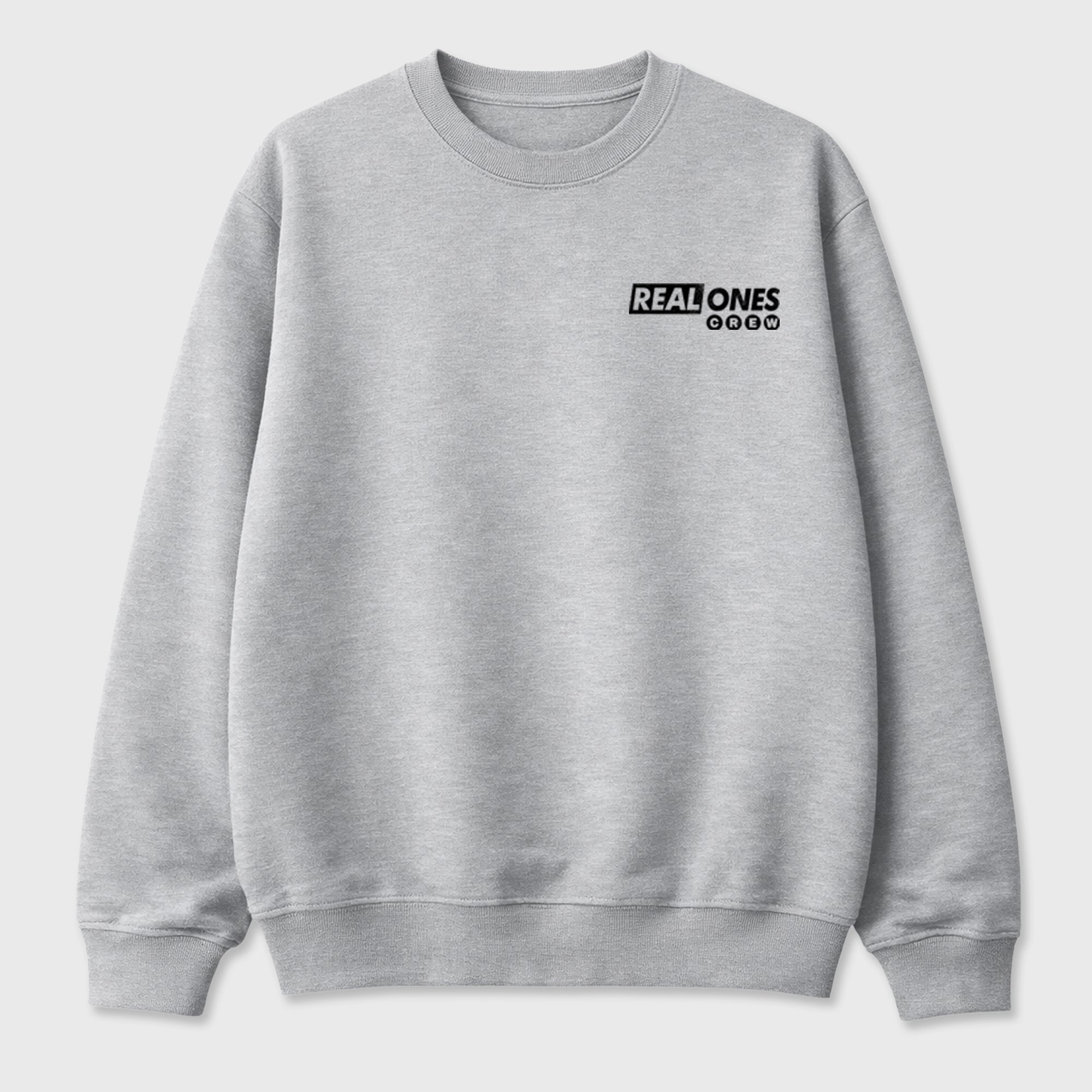 Real Ones Crew Graphic T-Shirt featuring original streetwear artwork designed to complement the black, graphite, and silver-grey tones of the Air Jordan 8 Chrome. Heather Grey Graphic Tee.