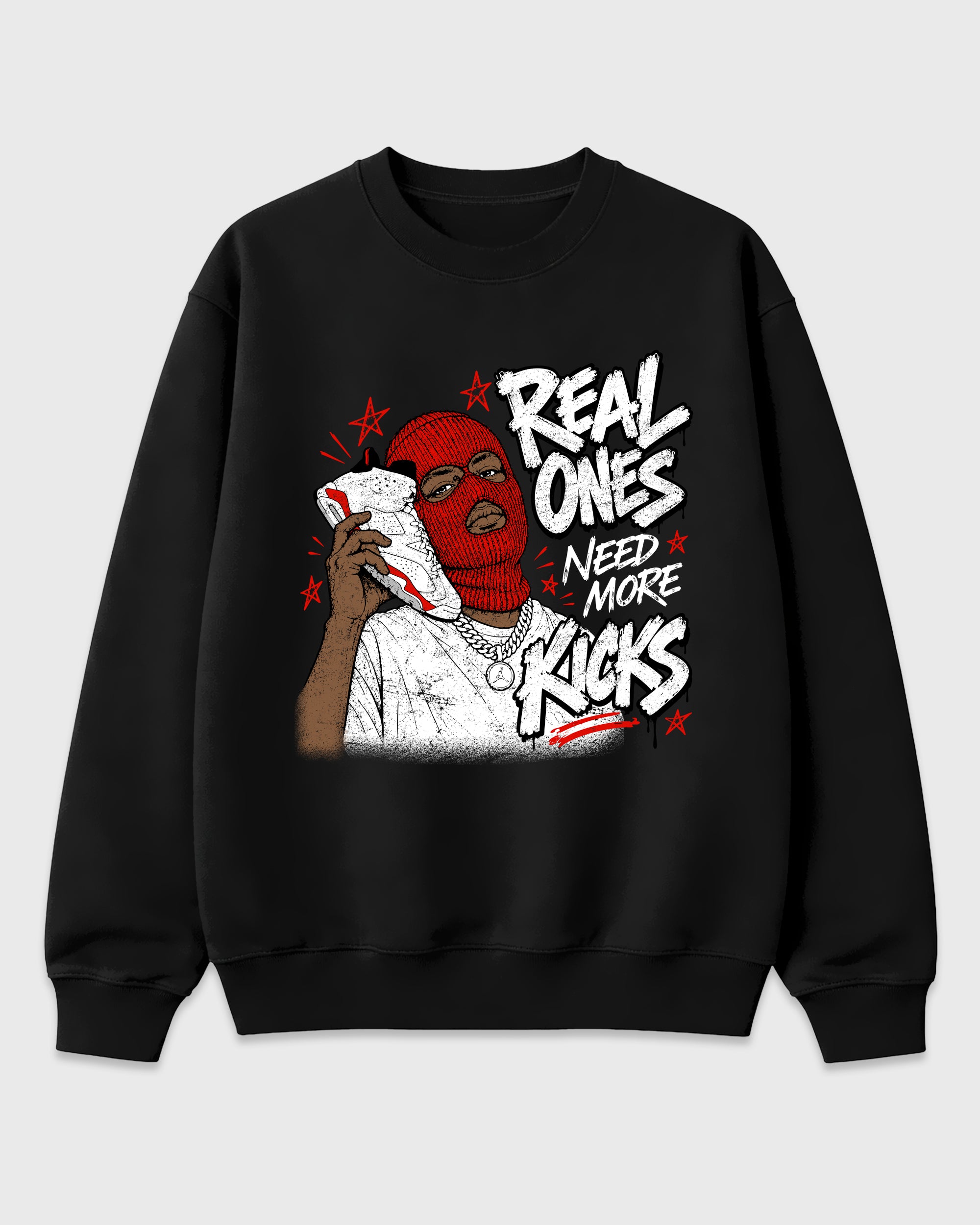 Real Ones Need More Kicks Graphic T-Shirt featuring original streetwear artwork designed to match the Air Jordan 6 White Infrared. Black 2 Graphic Tee.