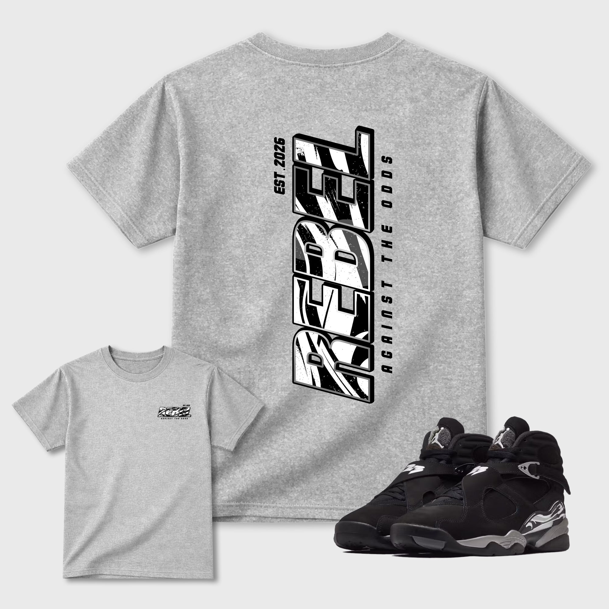Rebel Graphic T-Shirt featuring original streetwear artwork designed to match the . Heather Grey Graphic T-Shirt.