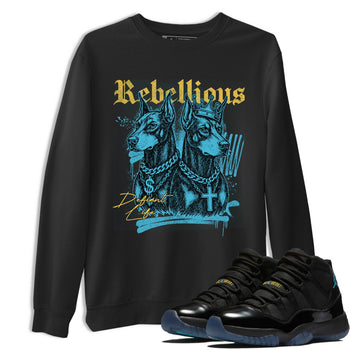 Sneaker Threads – Sneaker Tees To Match Air Jordan 11 Retro Gamma – Rebellious Graphic Tee Black 1. Perfect for Jordan releases 2025 colorways.