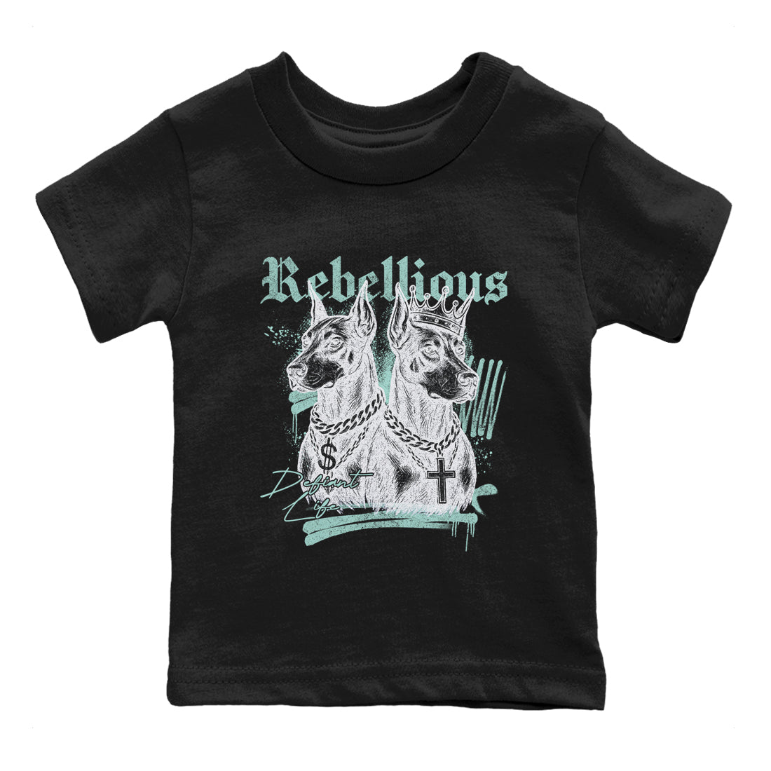 Rebellious baby and kids t-shirt crafted for little sneakerheads to shine with the Air Jordan 11 Igloo sneakers, displayed in Black 2.