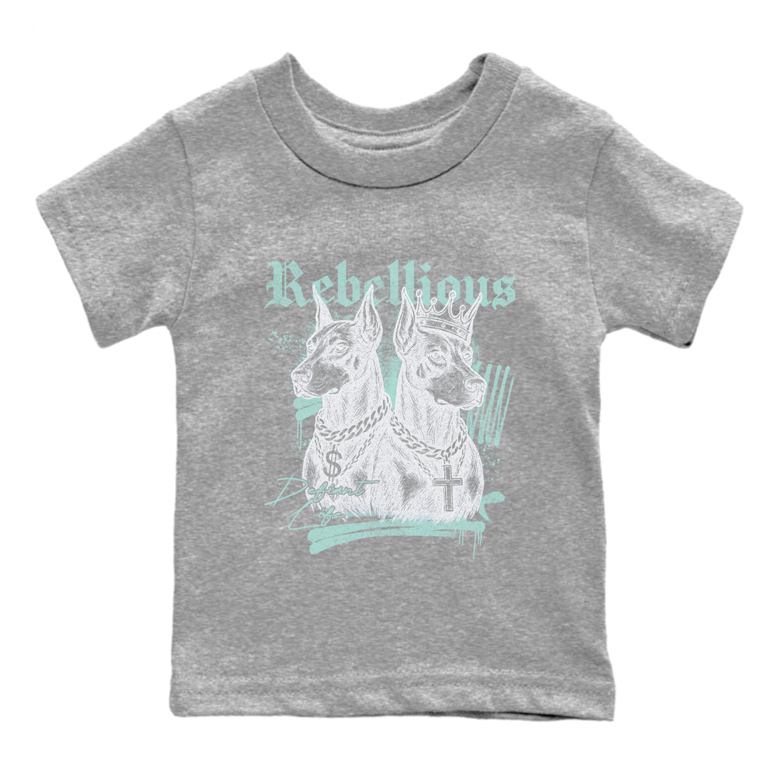 Rebellious baby and kids t-shirt crafted for little sneakerheads to shine with the Air Jordan 11 Igloo sneakers, displayed in Heather Grey 2.