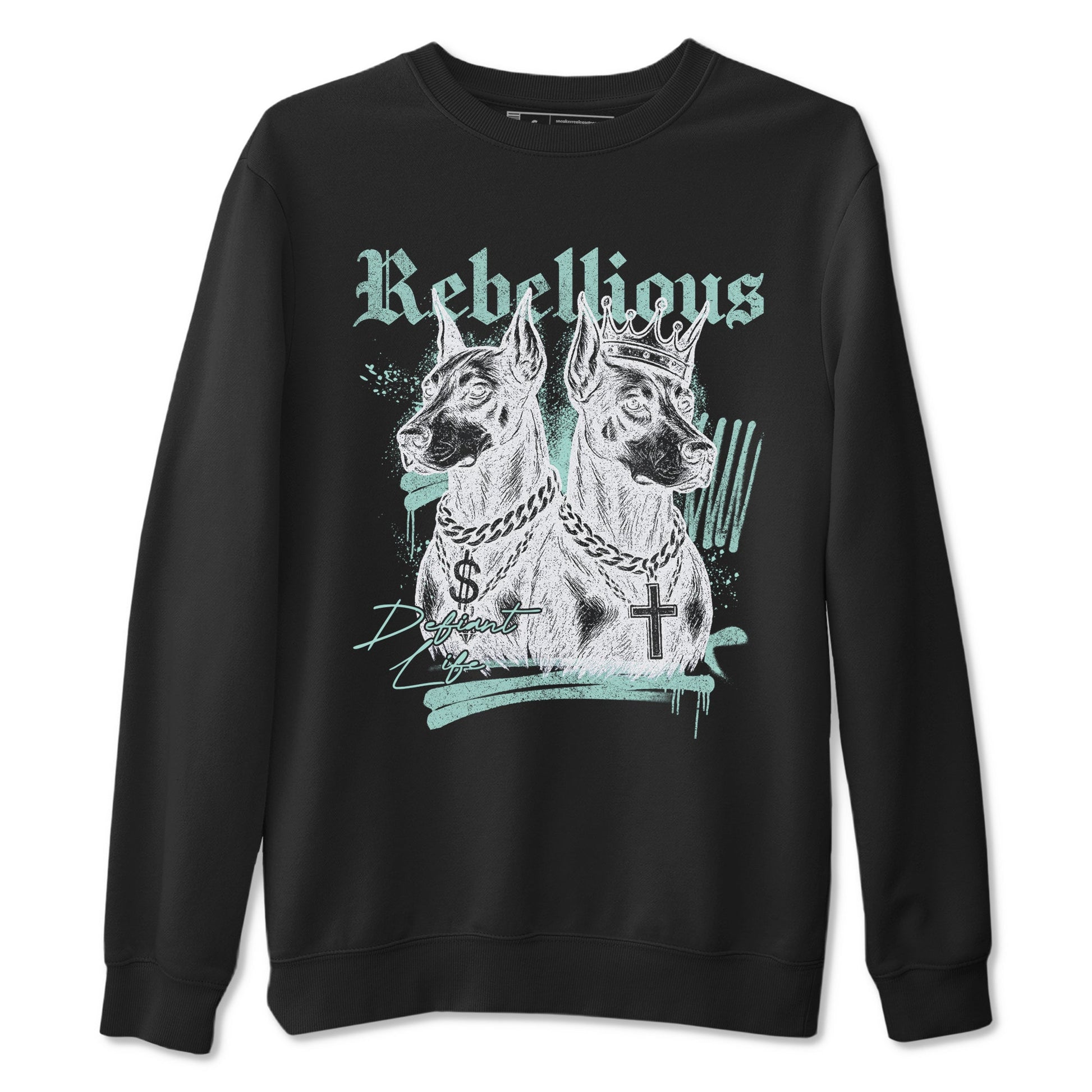 Rebellious sneaker match t-shirt styled to complete your fit with the Air Jordan 11 Igloo sneakers, shown in Black 2.