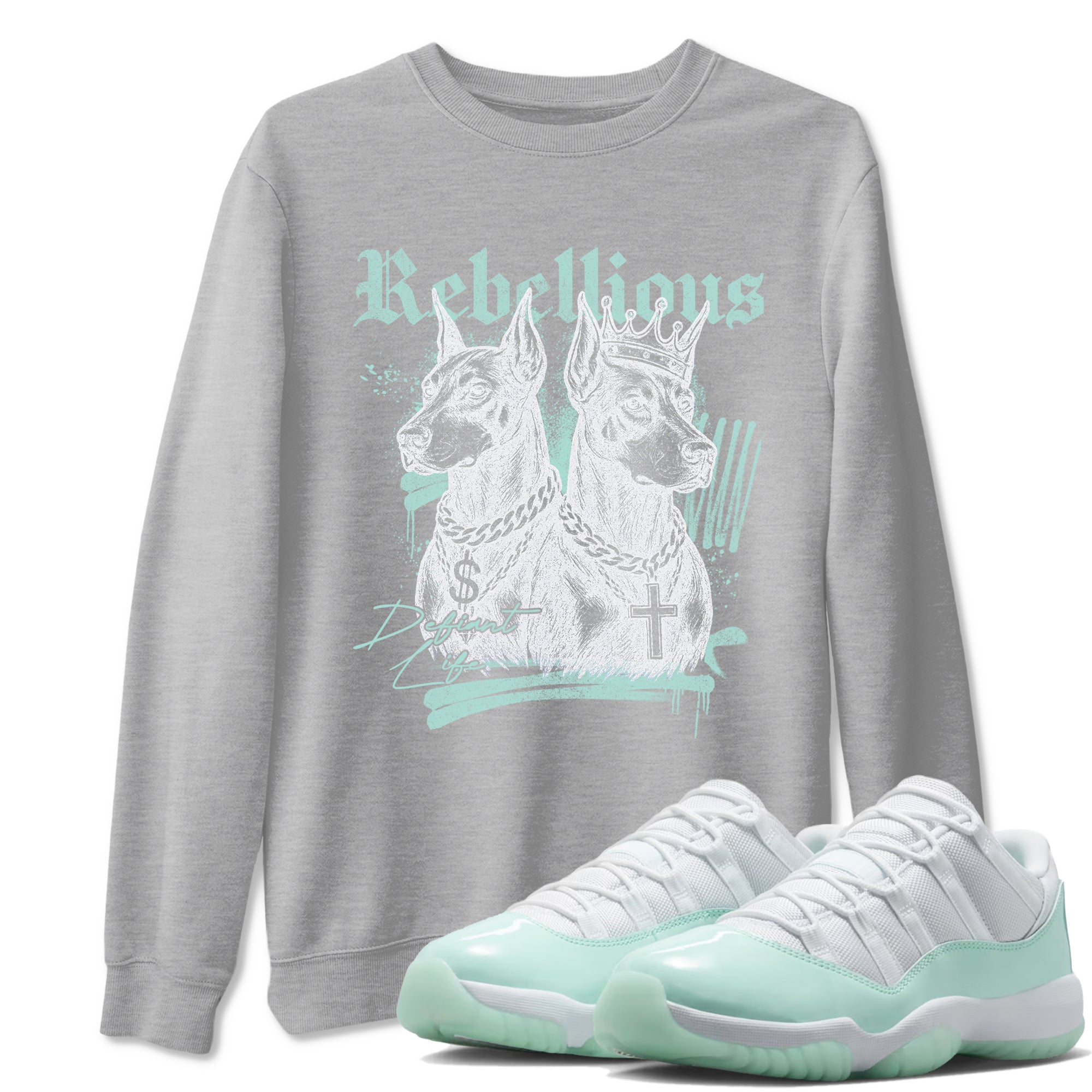 Rebellious sneaker match t-shirt styled to complete your fit with the Air Jordan 11 Igloo sneakers, shown in Heather Grey 1.