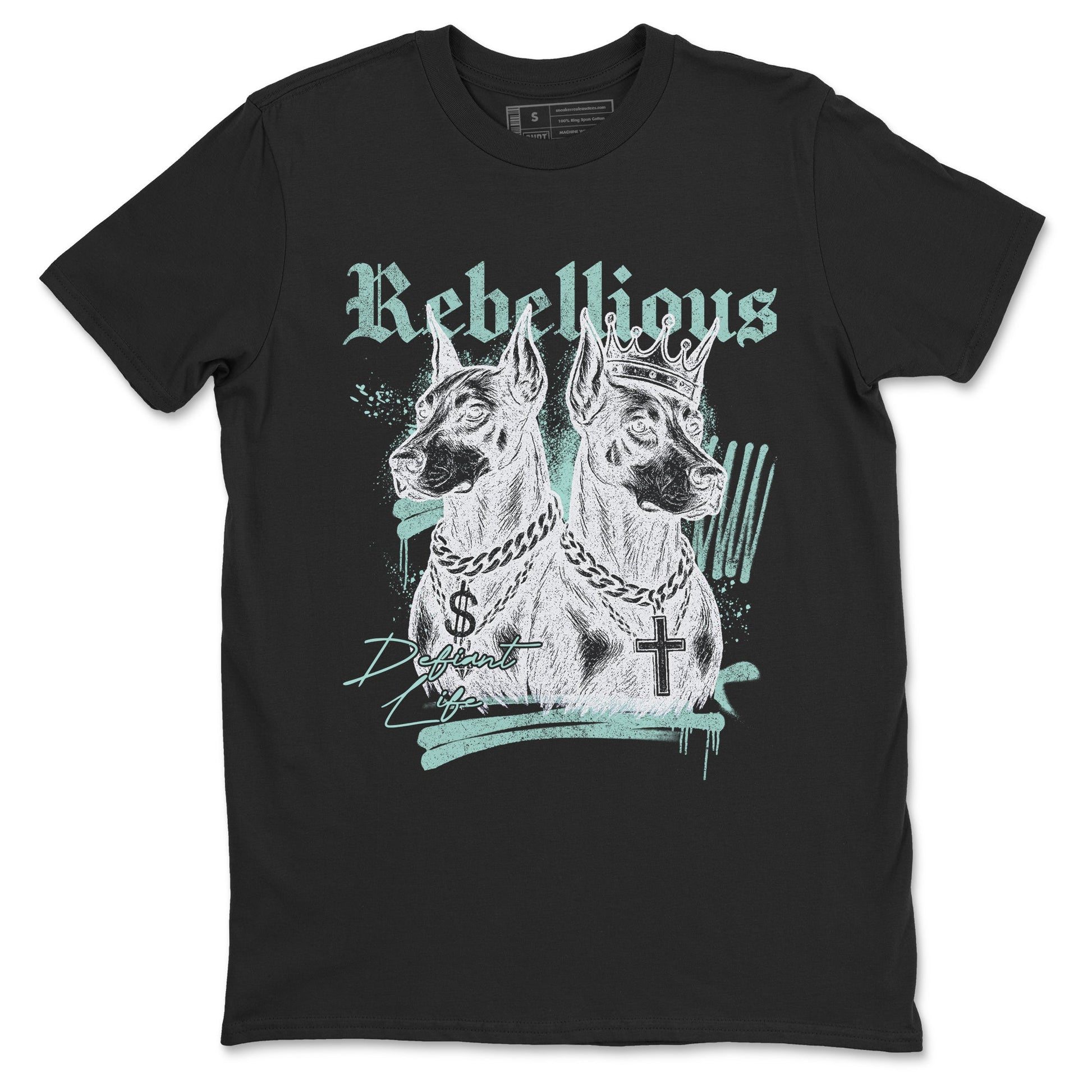 Rebellious sneaker match t-shirt styled to complete your fit with the Air Jordan 11 Igloo sneakers, shown in Black 2.