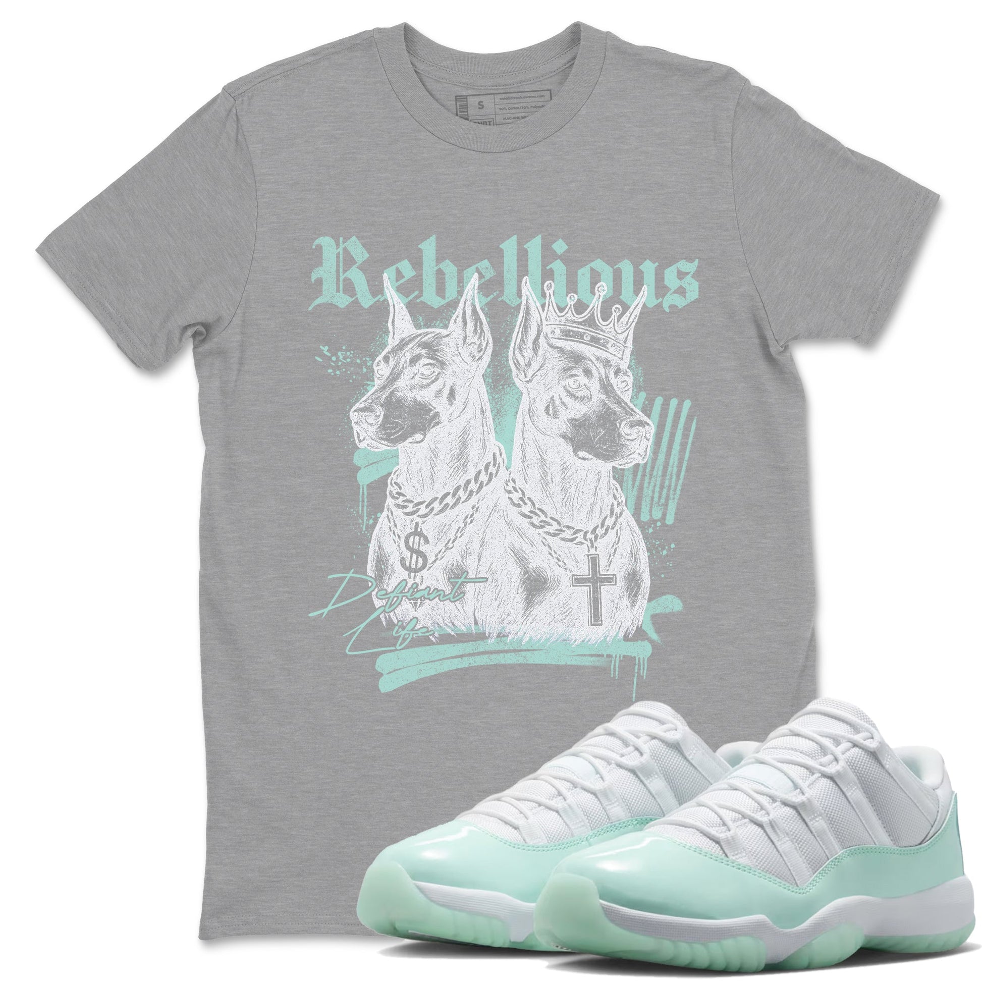 Rebellious sneaker match t-shirt styled to complete your fit with the Air Jordan 11 Igloo sneakers, shown in Heather Grey 1.